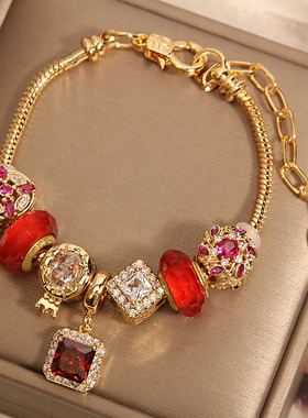 小众轻奢14K金红色琉璃珠手链女