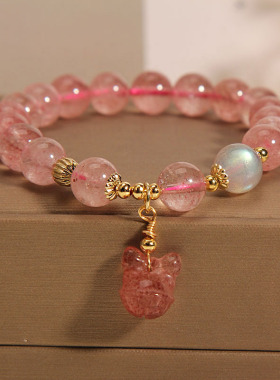 草莓晶水晶手链女兔子蝴蝶结手串