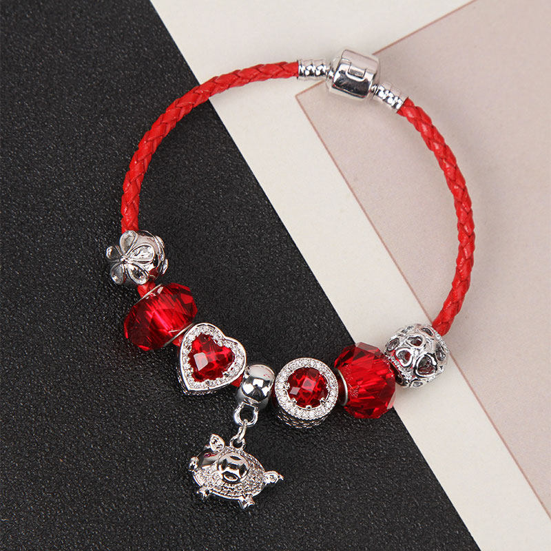 潘家风格红色海洋之心小猪手链