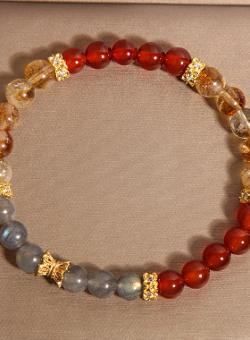 天然黄塔晶月光石手链女款轻奢小众招财转运红玛瑙手串送闺蜜礼物