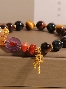 天然水晶手链女轻奢小众精致黄塔晶多宝玛瑙虎眼石手串送闺蜜礼物