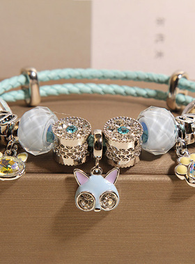 新中式蓝色琉璃珠手镯女轻奢小众高级感气质百搭狐狸吊坠手链手串