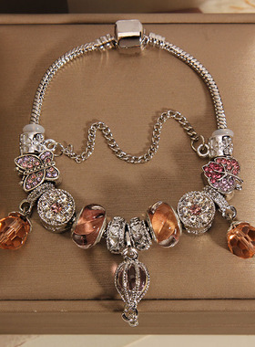 经典热气球手链女咖色琉璃珠手镯