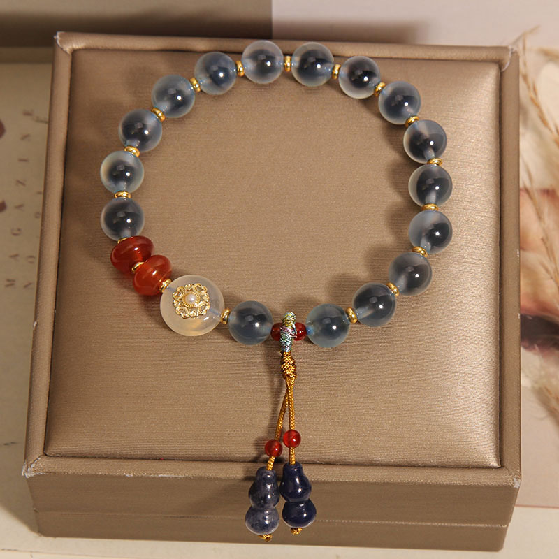 蓝色糖心玛瑙手链女精致葫芦手串