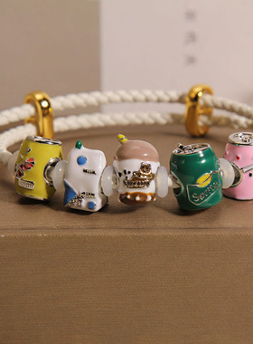 韩版彩色可爱饮品罐罐皮绳手链女夏ins小众轻奢高级感DIY编织手镯