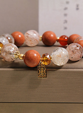 新中式松塔合香珠手链女轻奢小众招财转运黑金超七高级感多宝手串