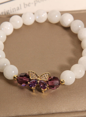 白玉髓手链紫色水晶蝴蝶手串
