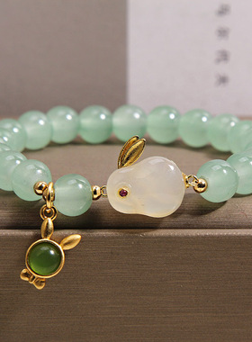 超仙清新绿玉髓兔子手链女轻奢小众高级感玉兔手串送学生闺蜜礼物