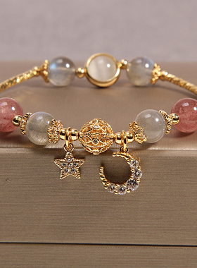 天然月光石水晶手链星月爱情ins