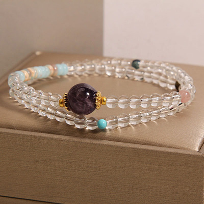 白水晶双圈手链寿山石算盘珠手串