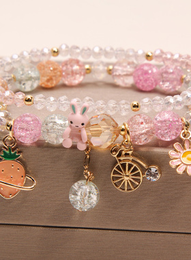 小众水晶兔子双层学生姐妹手串