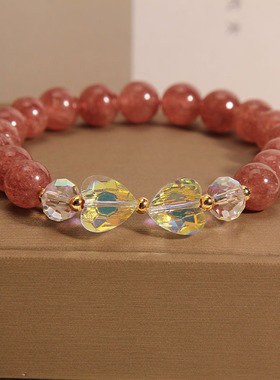 奢草莓晶手链爱心蝴蝶结水晶手串