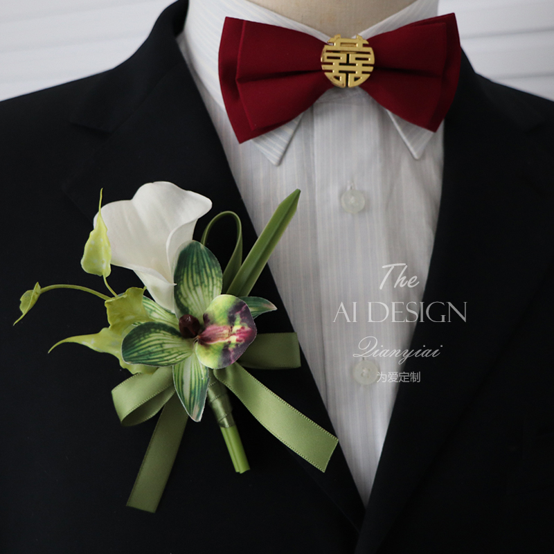 白绿色仿真胸花马蹄莲影楼摄影