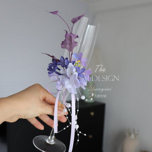 创意森系仿真花婚礼酒杯装饰花