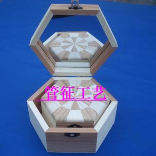 套二花木六角木盒木质礼品盒饰品盒包装盒盒子 首饰盒木盒收纳盒