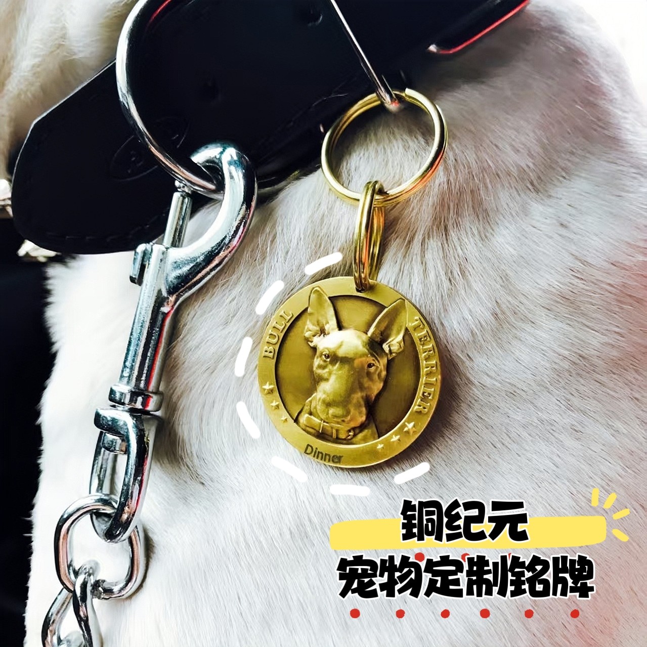 铜纪元黄铜浮雕宠物铭牌刻字定制狗牌牛头梗斯塔福杜宾恶霸卡斯罗