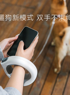 圆环LED灯狗绳宠物自动伸缩牵引绳发光遛狗绳子宠物用品宠物牵引