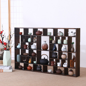 烧桐木收纳做旧多宝格博古茶杯架
