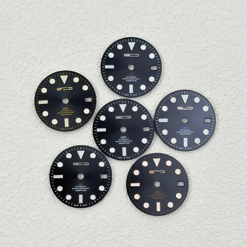 新款NH34表盘gmt改装机械表字面28.5MM太阳纹绿夜光/冰蓝夜光表盘