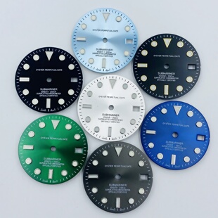手表改装配件28.5MM表盘SUB水鬼改装字面绿夜光适装NH35/NH36机芯