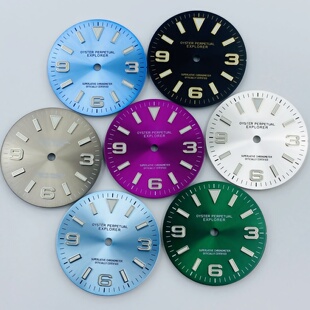 手表改装配件28.5MM日志表盘太阳纹369字面绿夜光适装NH35/36机芯