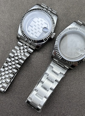 手表改装配件狗牙圈日志表壳36/39MM精钢表壳表带适装NH35/36机芯