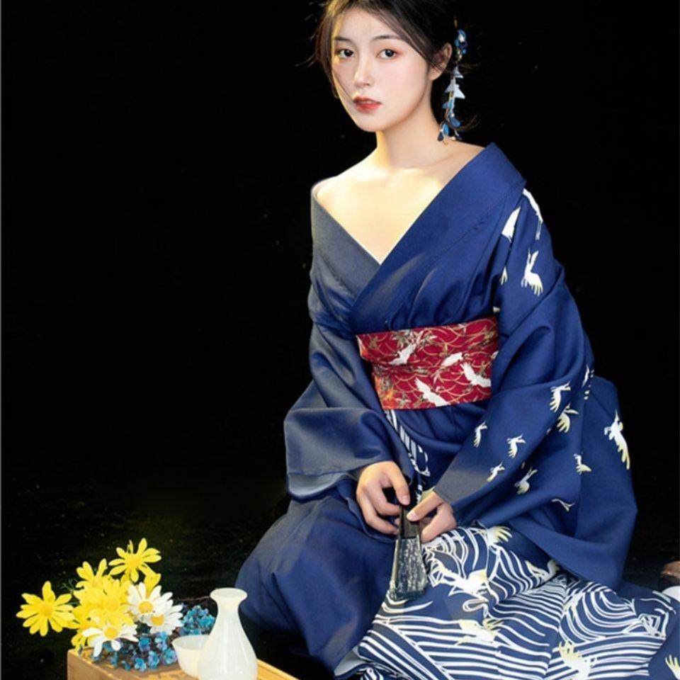 和服女正装日本性感改良中国风日系仙鹤新款和服连衣裙拍照