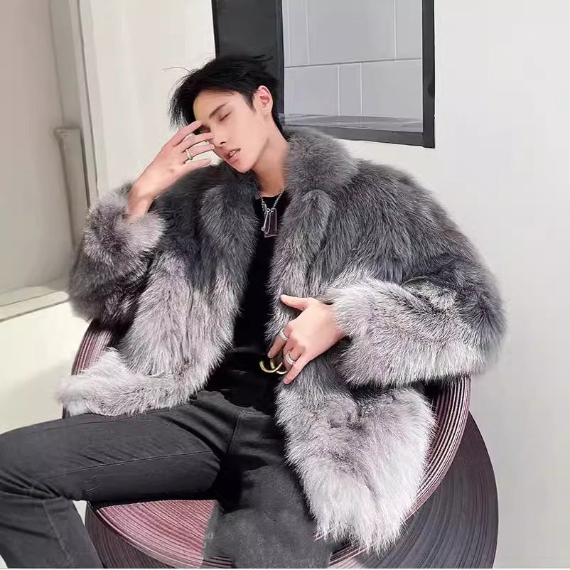 狐狸毛仿皮皮衣男生皮草毛毛外套男仿毛皮毛一体大衣年轻潮流时尚