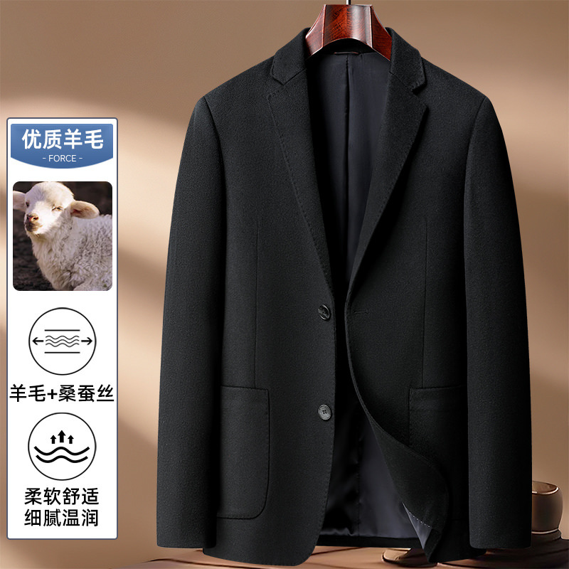 2025冬新款带羽绒内胆男士90羊毛呢大衣桑蚕丝西装呢子外套