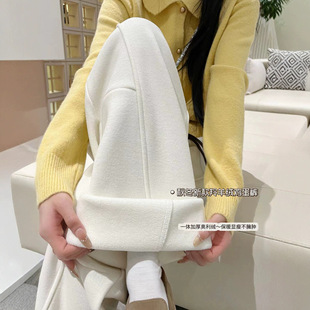 羚羊绒阔腿裤女秋冬季2025新款高腰宽松直筒加绒弯刀休闲运动裤子