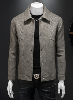 2025男秋冬老钱风翻领保暖呢子外套 82508