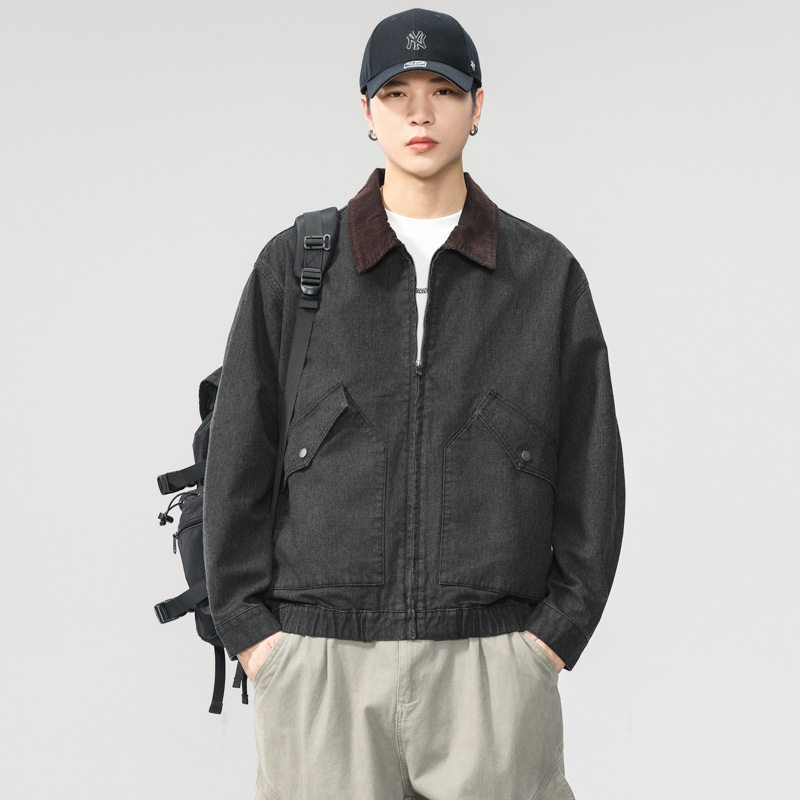 美式复古工装牛仔外套男士微宽松潮牌翻领撞色夹克轻奢高级感男装,男装,夹克,淘宝优惠券,粉丝福利购,淘宝优惠卷