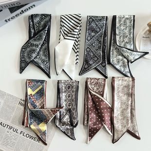 黑白双面腰果花丝巾春秋服装配饰腰带衬衫领巾多功能腰带百搭丝巾