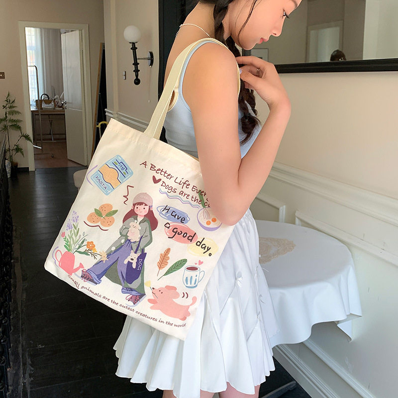 2025新款时尚百搭卡通单肩手提包大容量帆布包包女拉链学生补习袋,箱包皮具/热销女包/男包,时尚帆布包,淘宝优惠券,粉丝福利购,淘宝优惠卷