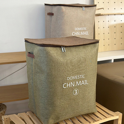 家用布艺带拉链被子收纳袋衣橱衣服收纳箱搬家宿舍纯色手提收纳筐