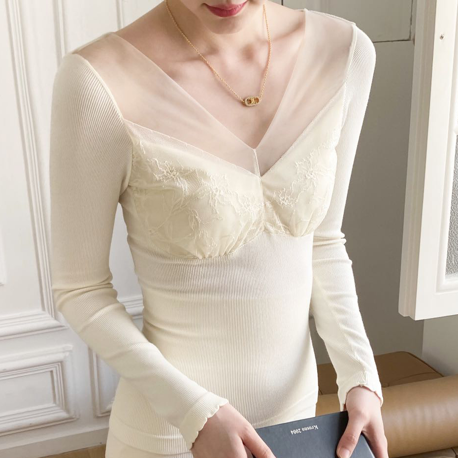 秋衣秋裤女薄款修身显瘦莫代尔低领冬性感蕾丝带胸垫保暖内衣套装