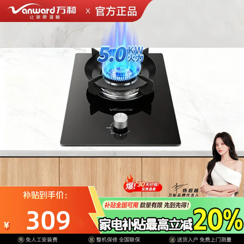 万和E6L90钢化玻璃燃气灶单灶具单眼灶嵌入式5.0kw大火力台嵌两用