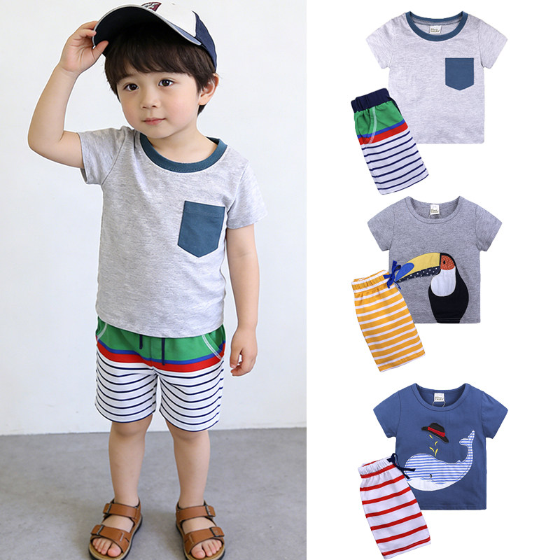 男童夏季T恤短裤两件套2026新款1-6岁中童纯棉卡通运动套装潮