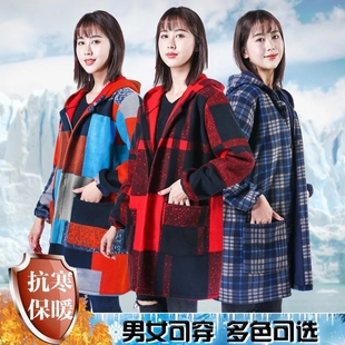 法兰绒正穿罩衣大人珊瑚绒成人工作服女加绒加厚干活围裙保暖秋冬