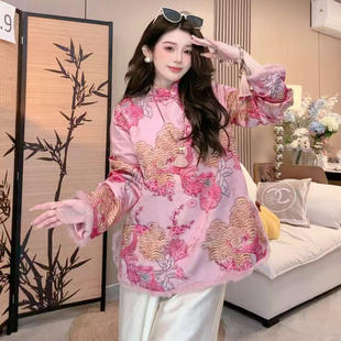 国风立领斜襟盘扣拼接毛边显瘦气质百搭上 775新中式 凤凰于飞