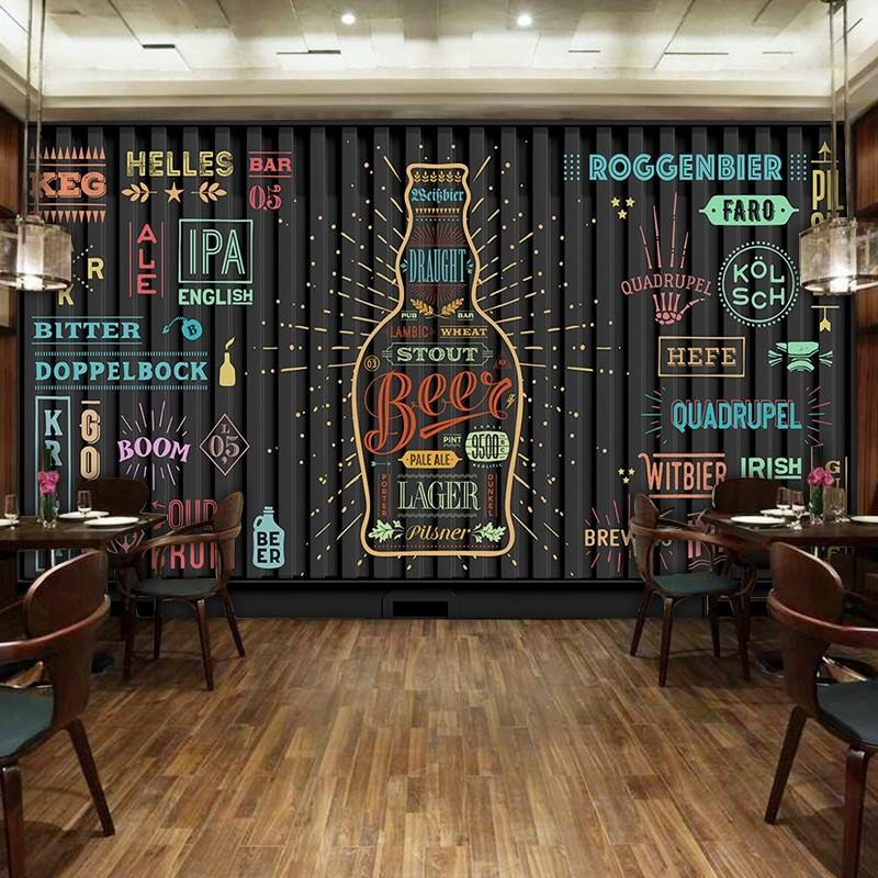 精酿啤酒屋背景墙纸酒吧清吧酒馆壁画复古工业风餐吧餐厅装饰壁纸图片