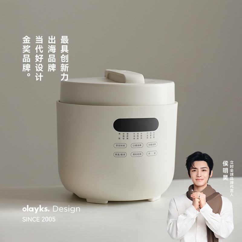 olayks立时畅销日韩0涂层电压力锅家用5L大容量多功能高压锅饭煲