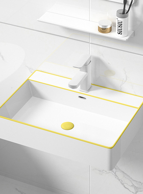 黄色边方形洗脸盆陶瓷小号壁挂盆洗手盆挂墙式水池水盆洗漱面盆