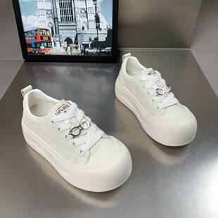 真皮厚底小白鞋女2026春季新款百搭大头系带休闲板鞋增高面包鞋潮