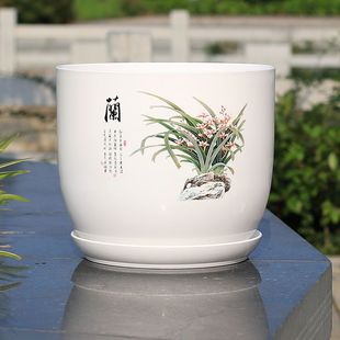 树脂花盆加厚抗老化塑料盆简约梅兰竹菊中国风绿植花卉客厅阳台