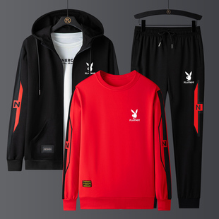 花花公子运动套装男士秋季青年大码2026新款卫衣休闲跑步两三件套