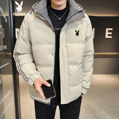 花花公子羽绒服男款冬季加厚保暖短款连帽休闲宽松大码棉衣外套男