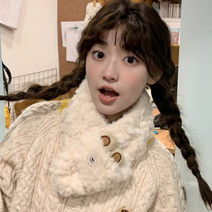 日系少女可爱小熊毛绒围脖学生秋冬保暖加厚围巾防风脖套甜美软妹