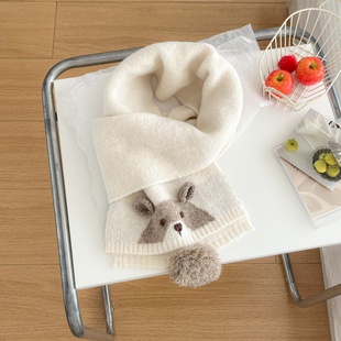 韩系氛围感可爱小熊针织围巾女冬季 加厚保暖百搭围脖学生 2025新款