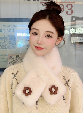 可爱围脖女秋冬天加厚毛绒仿兔毛毛围巾韩版休闲甜美学生防风脖套